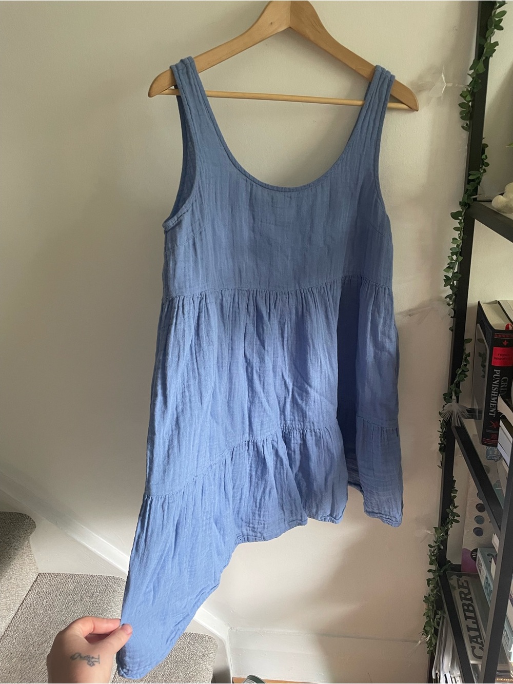 Cotton Breezy Coastal Grandmother Muslin Farmcore Blue Sleeveless Mini Dress XL